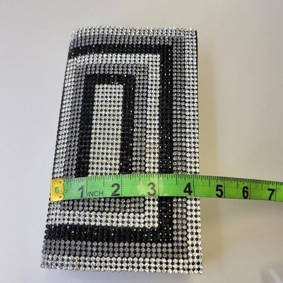 Black Silver Flap Clutch Purse with Rhinestones Formal Envelope Clutch Purse - Picture 10 of 15